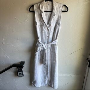 James Perse Belted 100% Linen Shirt Dress Grey and Ivory Striped Sz 0/XS Relaxed